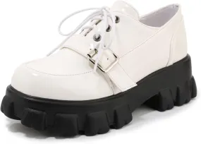 Agodor Women's Goth Chunky Heel Platform Loafers Round Toe Gothic Uniform Dress Shoes