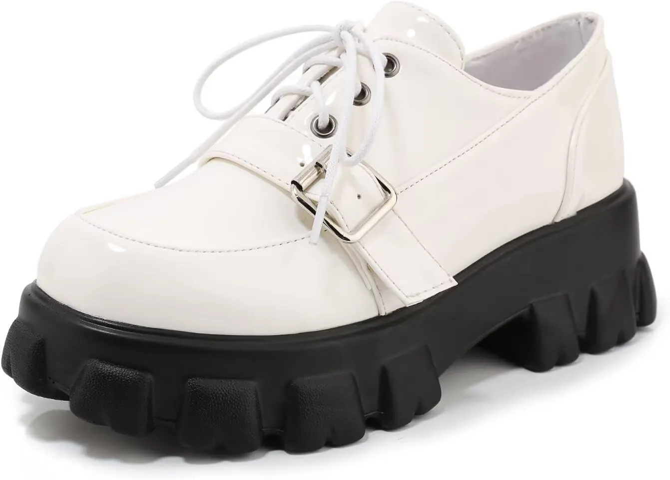 Agodor Women's Goth Chunky Heel Platform Loafers Round Toe Gothic Uniform Dress Shoes