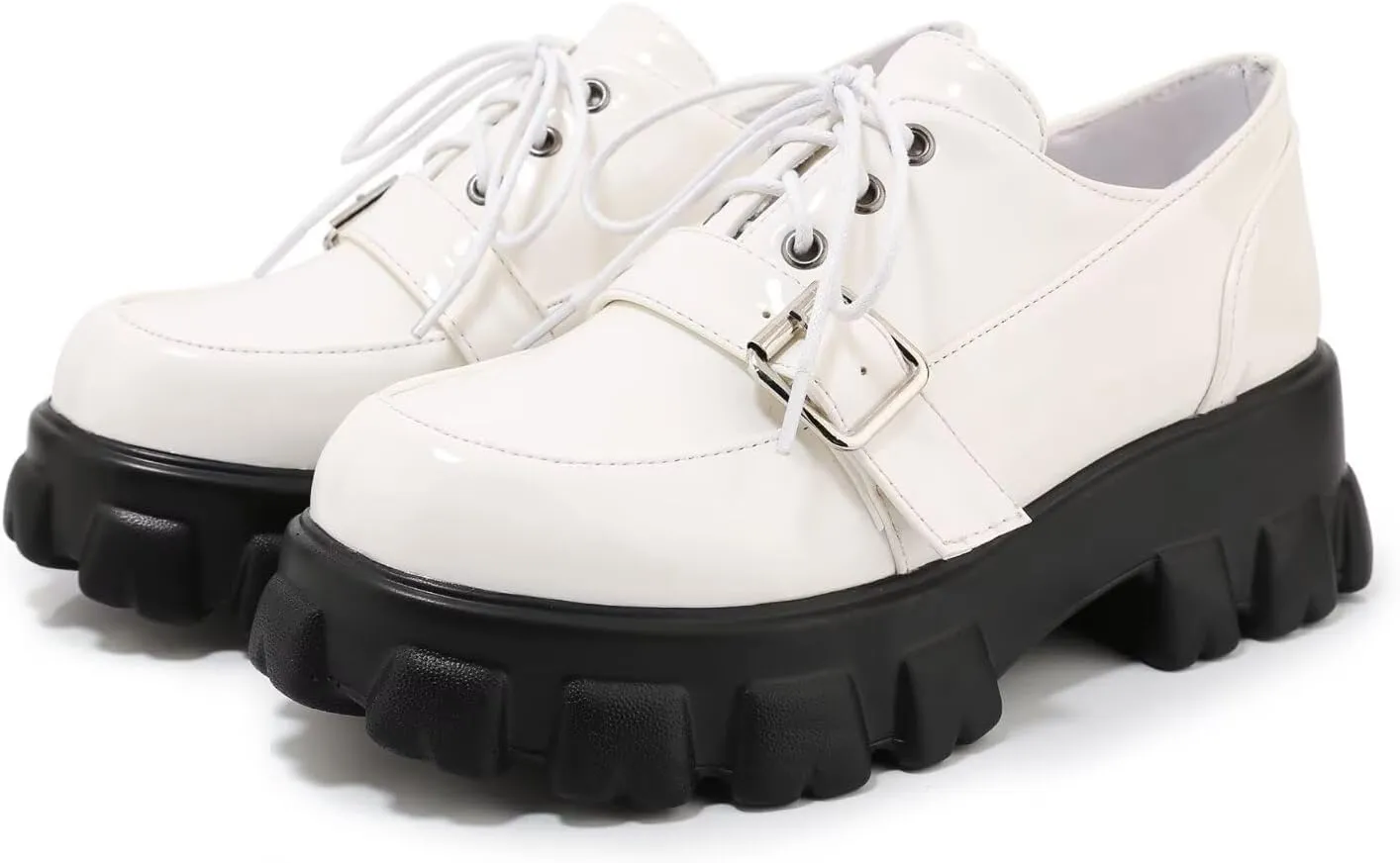 Agodor Women's Goth Chunky Heel Platform Loafers Round Toe Gothic Uniform Dress Shoes