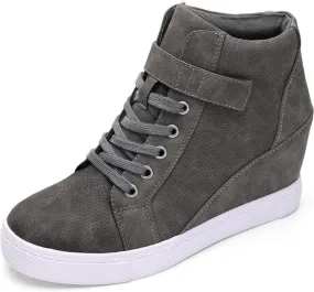 Athlefit Women's Lace Up Wedge Sneakers High Top Fashion Sneakers Ankle Booties