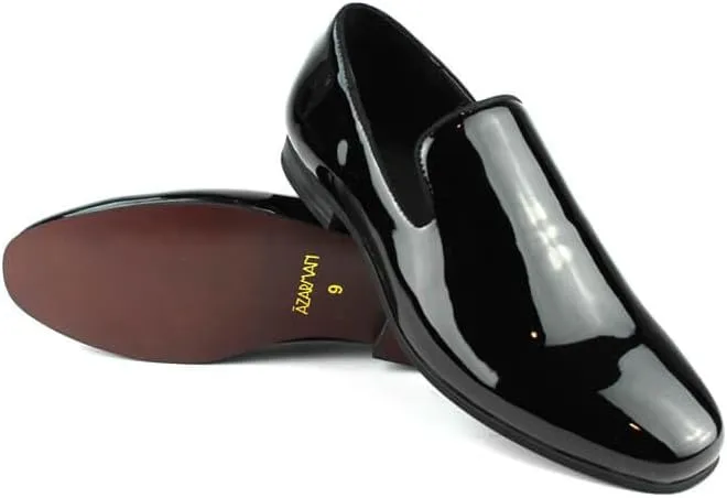 AZAR MAN Men's Black Patent Leather Formal Tuxedo Slip On Dress Shoes Loafers