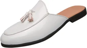BlackeEight Men's Patent Leather Mules Clog Slippers,Fashion Tassel Pointed Closed Toe Comfy Casual Beanie Backless Slides Loafers