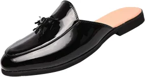 BlackeEight Men's Patent Leather Mules Clog Slippers,Fashion Tassel Pointed Closed Toe Comfy Casual Beanie Backless Slides Loafers