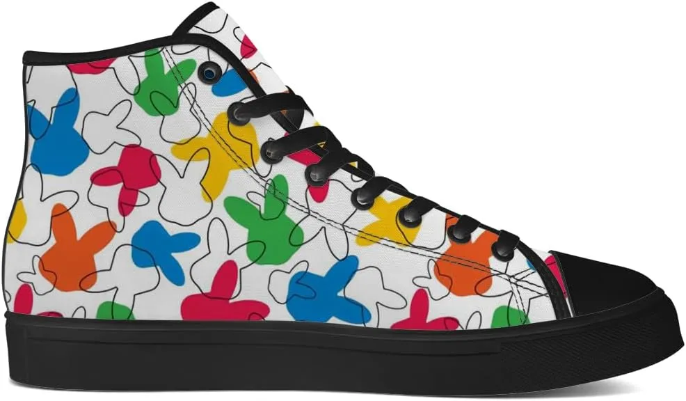Bunny Rabbits High Top Shoes for Men Women Easter Day High Top Canvas Sneakers Casual Shoes Gifts for Boys Girls