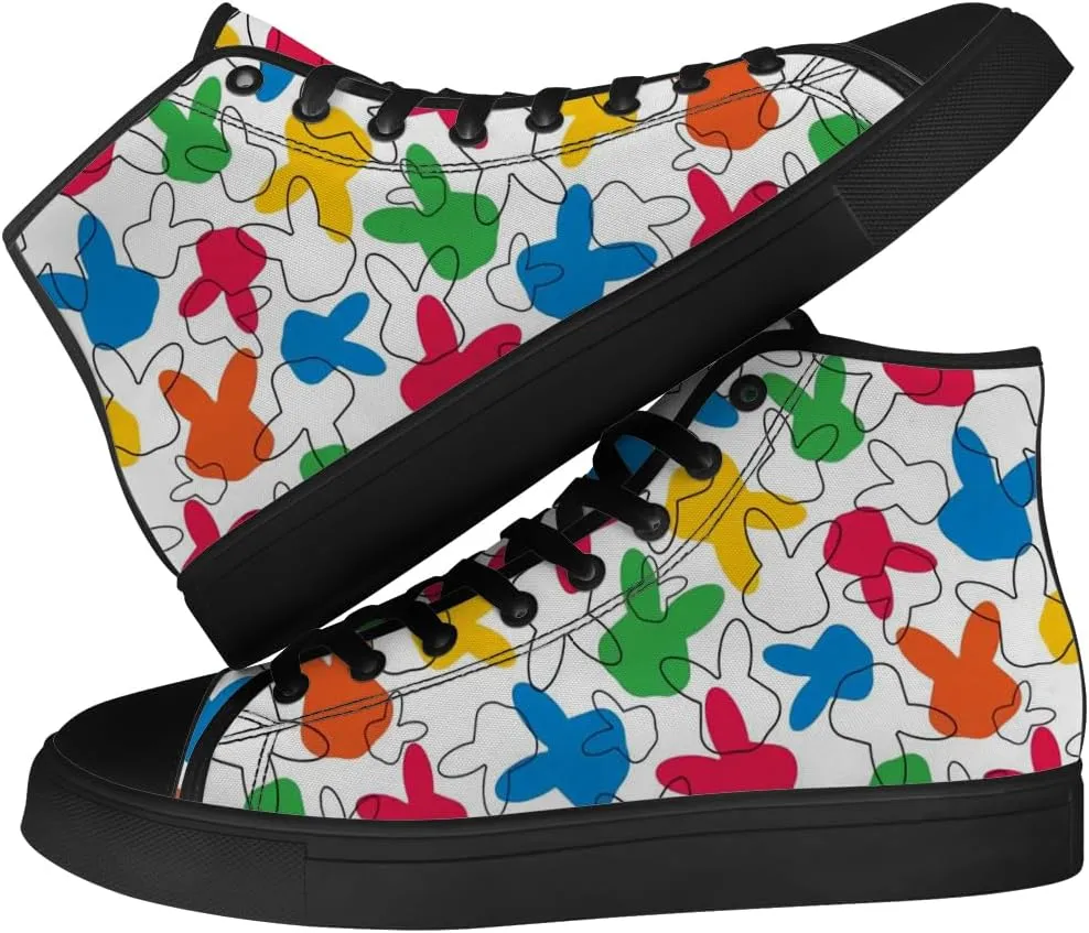 Bunny Rabbits High Top Shoes for Men Women Easter Day High Top Canvas Sneakers Casual Shoes Gifts for Boys Girls