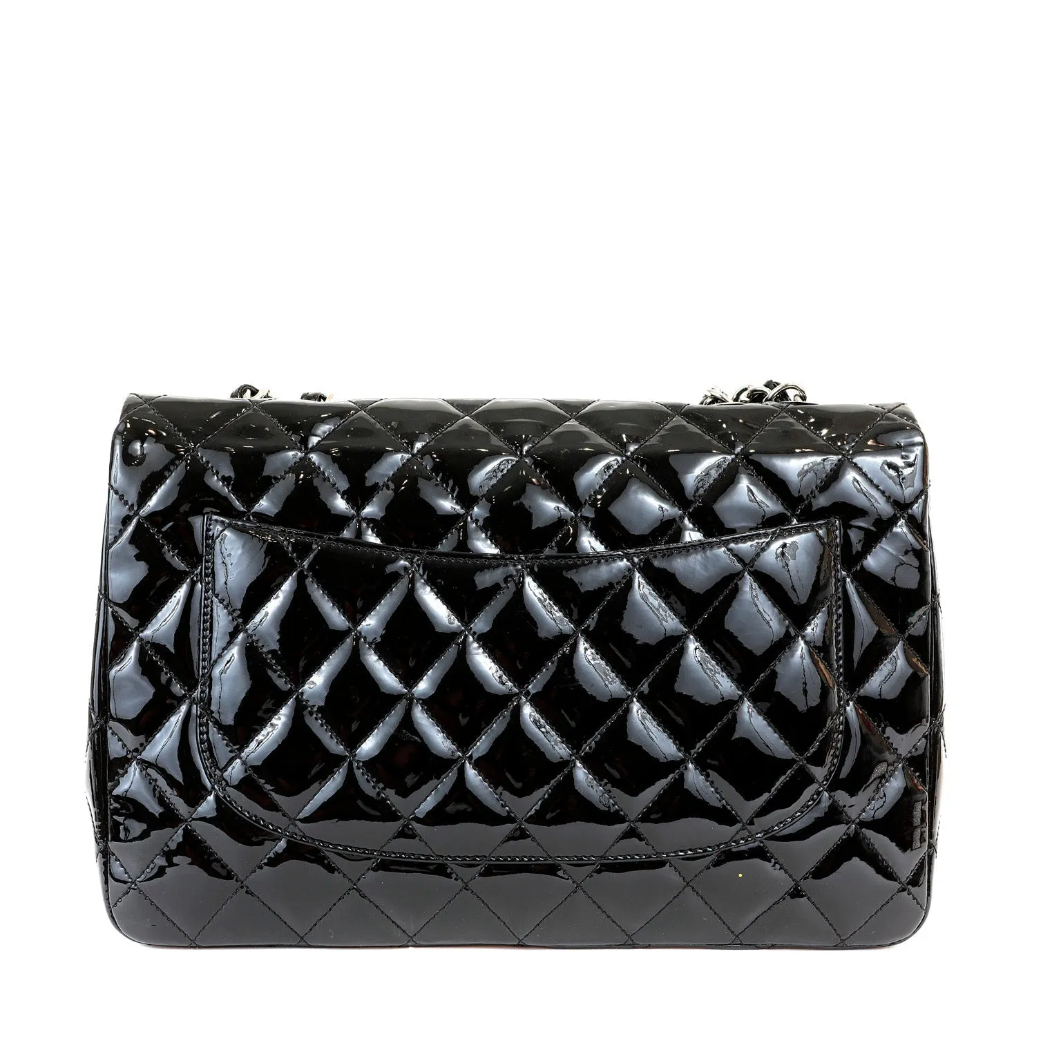 Chanel  Black Patent Leather Jumbo Classic with Silver Hardware