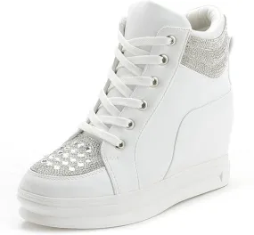 Ckrola Womens Fashion Platform Shoes Hidden Wedge Heel High Top Sneakers for Women Platform Boots Working Shoes Women