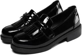 ClassicSter Women's Tassel Patent Leather Loafers Slip On Uniform Shoes
