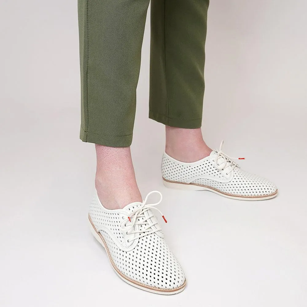 Derby Punch White Leather Lace Up Flats