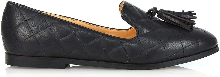Essex Glam Womens Slip On Flat Loafers Ladies Tassel Quilted Mocassins Synthetic Leather Shoes Size 5-10