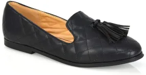 Essex Glam Womens Slip On Flat Loafers Ladies Tassel Quilted Mocassins Synthetic Leather Shoes Size 5-10