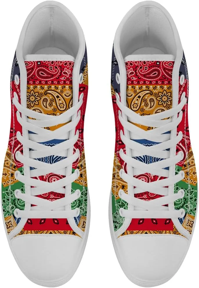 High Top Shoes for Men Women Paisley High Top Canvas Sneakers Lace Up Casual Walking Shoes Gifts for Mama Papa