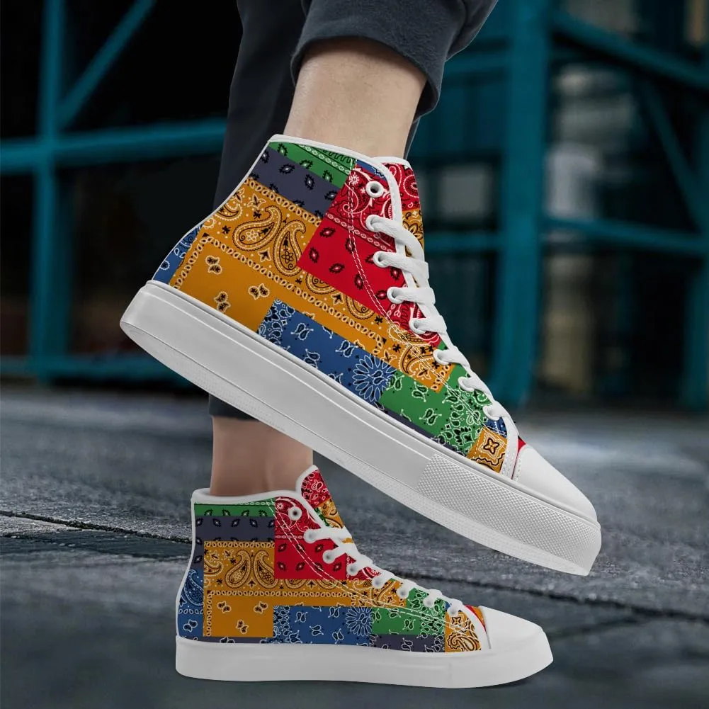 High Top Shoes for Men Women Paisley High Top Canvas Sneakers Lace Up Casual Walking Shoes Gifts for Mama Papa
