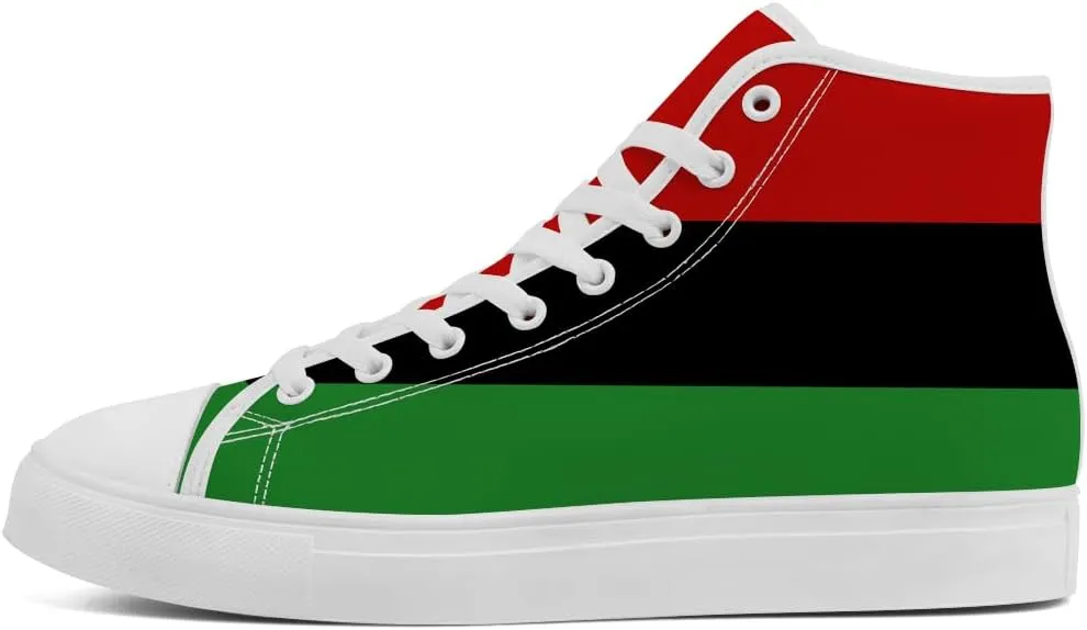 Juneteenth High Top Sneakers for Men Women Pan African Flag High Top Canvas Shoes Lace Up Casual Shoes Gifts for Boyfriend Girlfriend