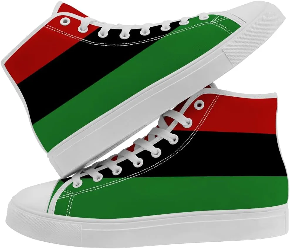 Juneteenth High Top Sneakers for Men Women Pan African Flag High Top Canvas Shoes Lace Up Casual Shoes Gifts for Boyfriend Girlfriend