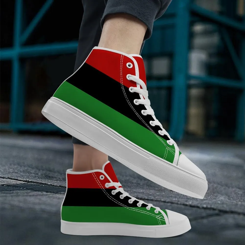 Juneteenth High Top Sneakers for Men Women Pan African Flag High Top Canvas Shoes Lace Up Casual Shoes Gifts for Boyfriend Girlfriend