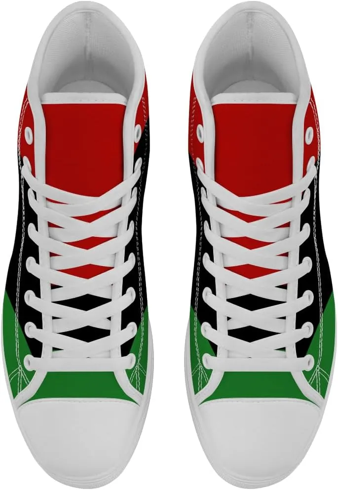 Juneteenth High Top Sneakers for Men Women Pan African Flag High Top Canvas Shoes Lace Up Casual Shoes Gifts for Boyfriend Girlfriend