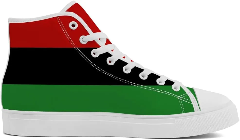 Juneteenth High Top Sneakers for Men Women Pan African Flag High Top Canvas Shoes Lace Up Casual Shoes Gifts for Boyfriend Girlfriend
