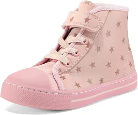 K KomForme Toddler Sneakers Girls Canvas High Top Walking Shoes with Hook and Loops