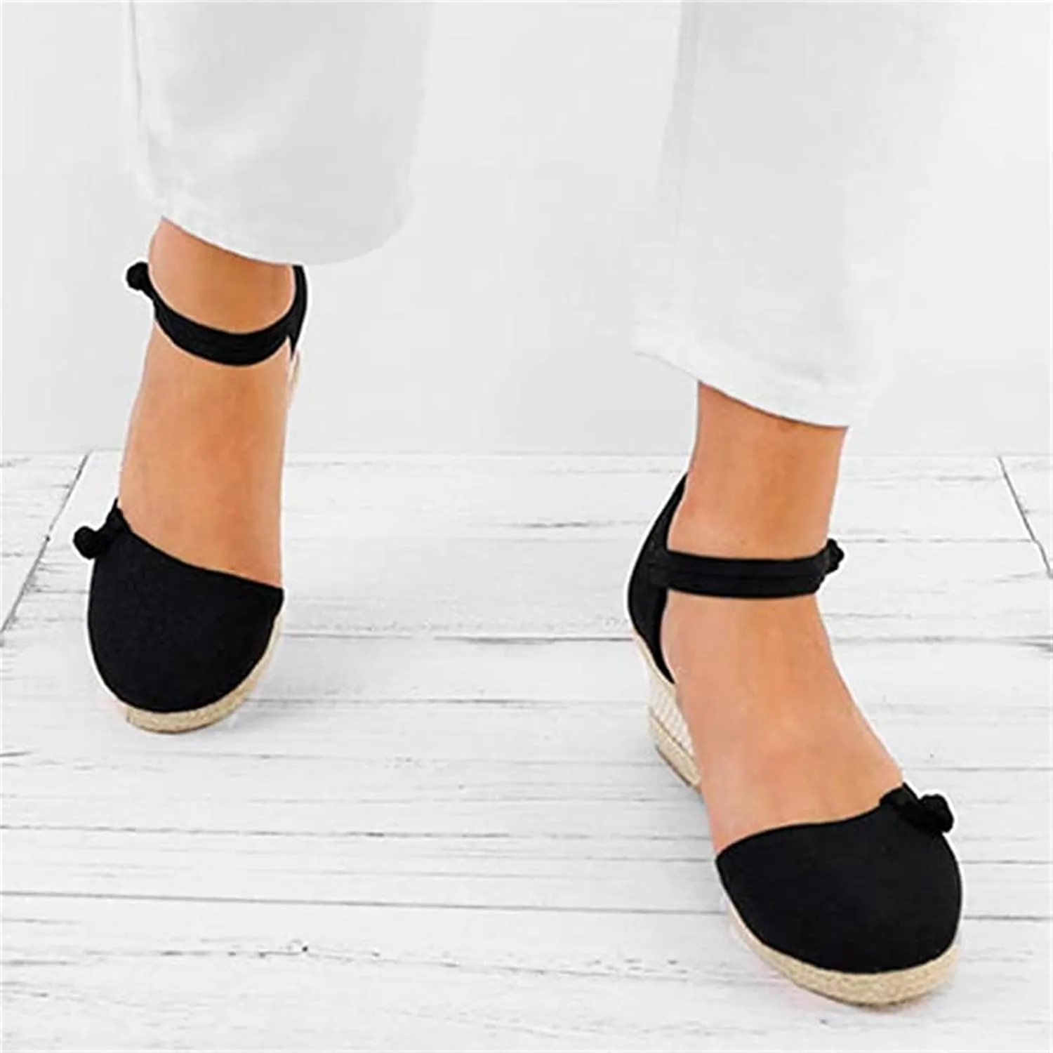 Ladmiple Espadrille Wedge Sandals For Women Closed Toe Cute Ankle Strap Platform Fashion Casual Dressy Summer Shoes
