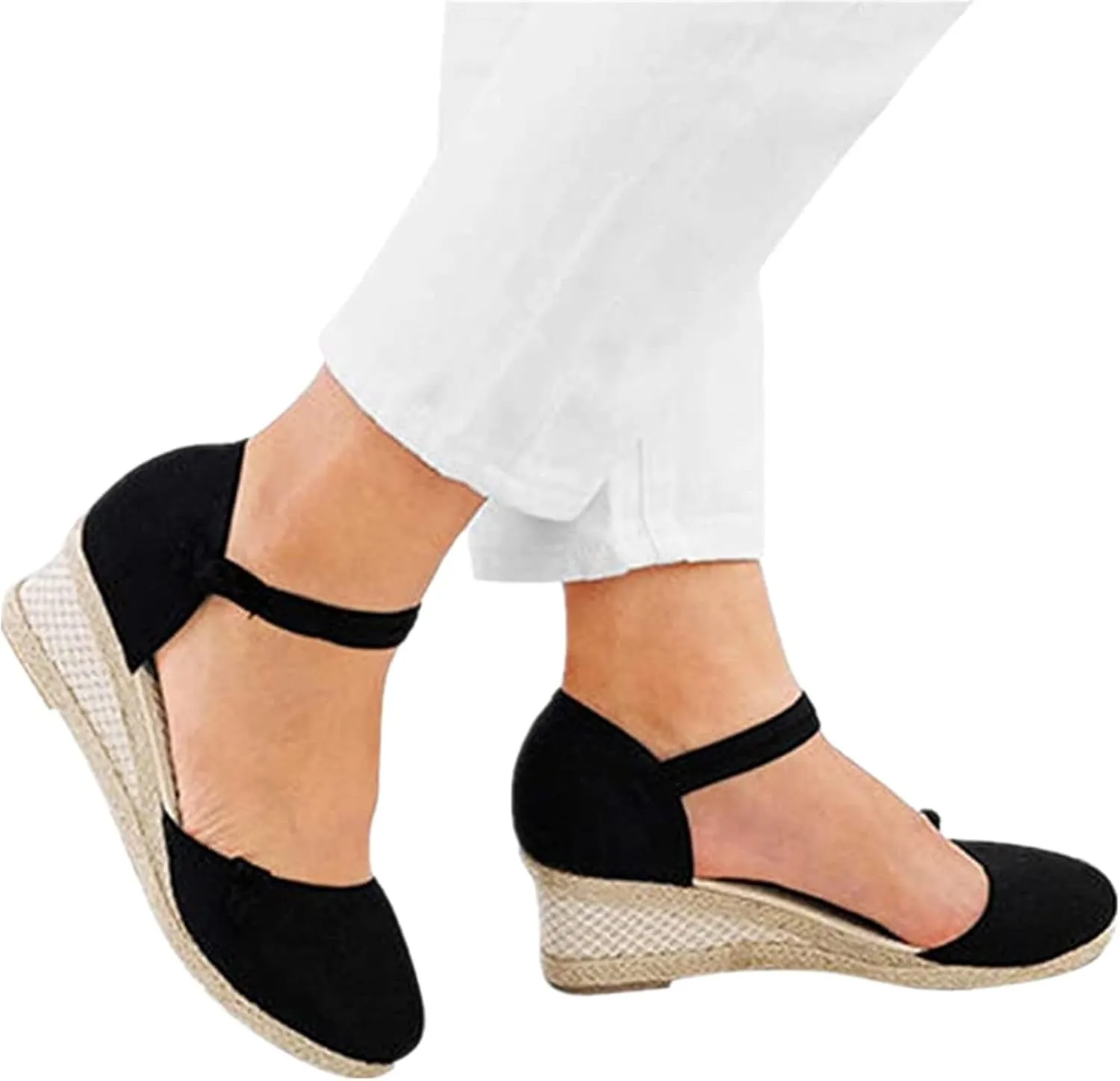 Ladmiple Espadrille Wedge Sandals For Women Closed Toe Cute Ankle Strap Platform Fashion Casual Dressy Summer Shoes