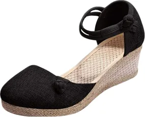 Ladmiple Espadrille Wedge Sandals For Women Closed Toe Cute Ankle Strap Platform Fashion Casual Dressy Summer Shoes