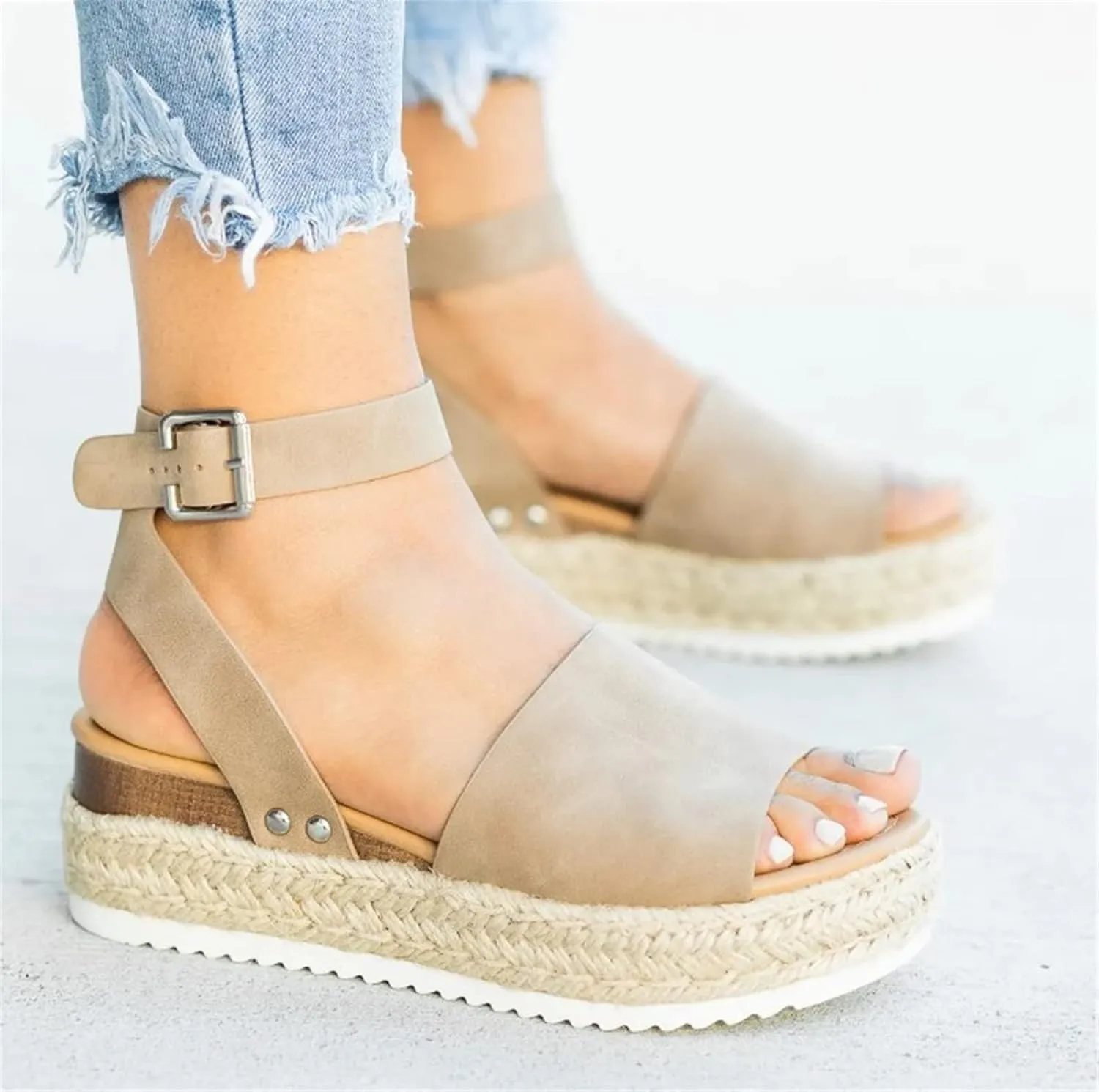 Ladmiple Sandals for Women Dressy Summer,Women's 2023 Espadrilles Wedge Platform Sandals Ankle Buckle Open Toe Sandals