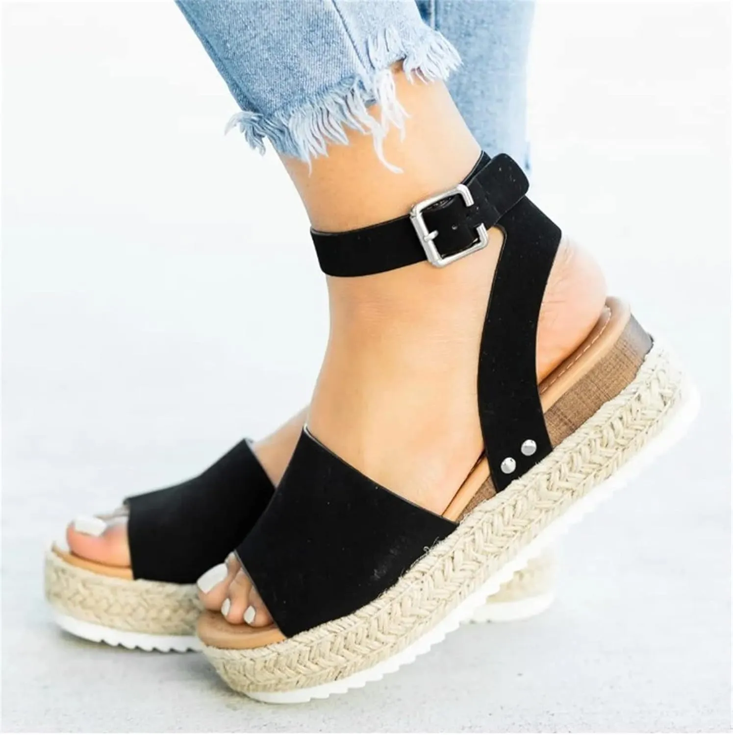 Ladmiple Sandals for Women Dressy Summer,Women's 2023 Espadrilles Wedge Platform Sandals Ankle Buckle Open Toe Sandals