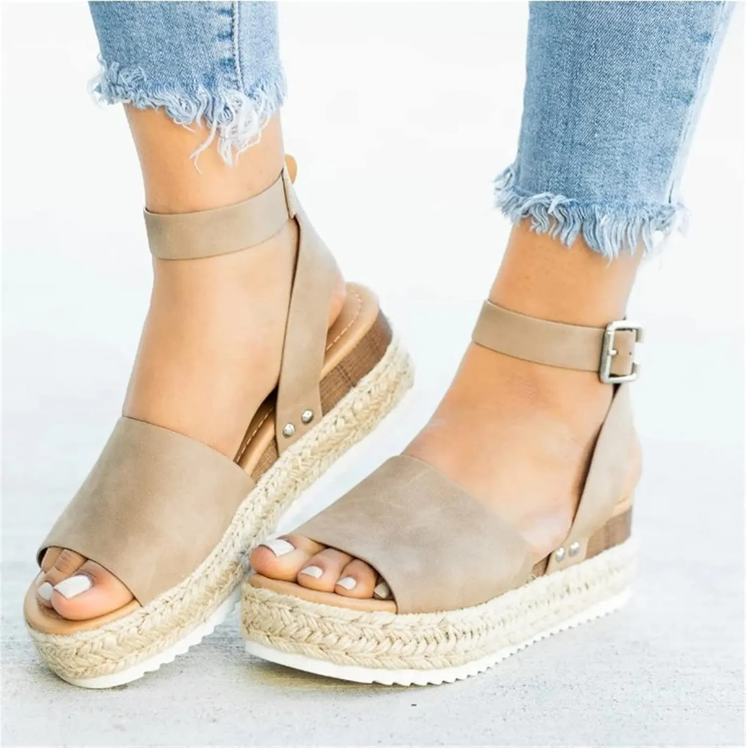 Ladmiple Sandals for Women Dressy Summer,Women's 2023 Espadrilles Wedge Platform Sandals Ankle Buckle Open Toe Sandals