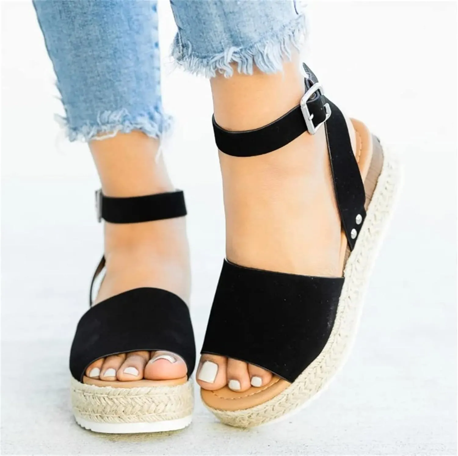 Ladmiple Sandals for Women Dressy Summer,Women's 2023 Espadrilles Wedge Platform Sandals Ankle Buckle Open Toe Sandals