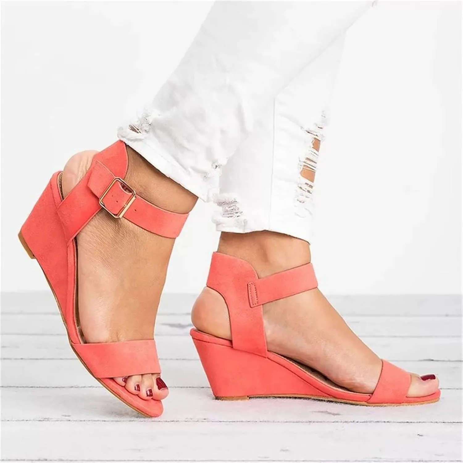 Ladmiple Wedge Sandals for Women Dressy Slip-On Low Heel Sandal Summer Casual Beach Shoes Open Toe Espadrilles Platform