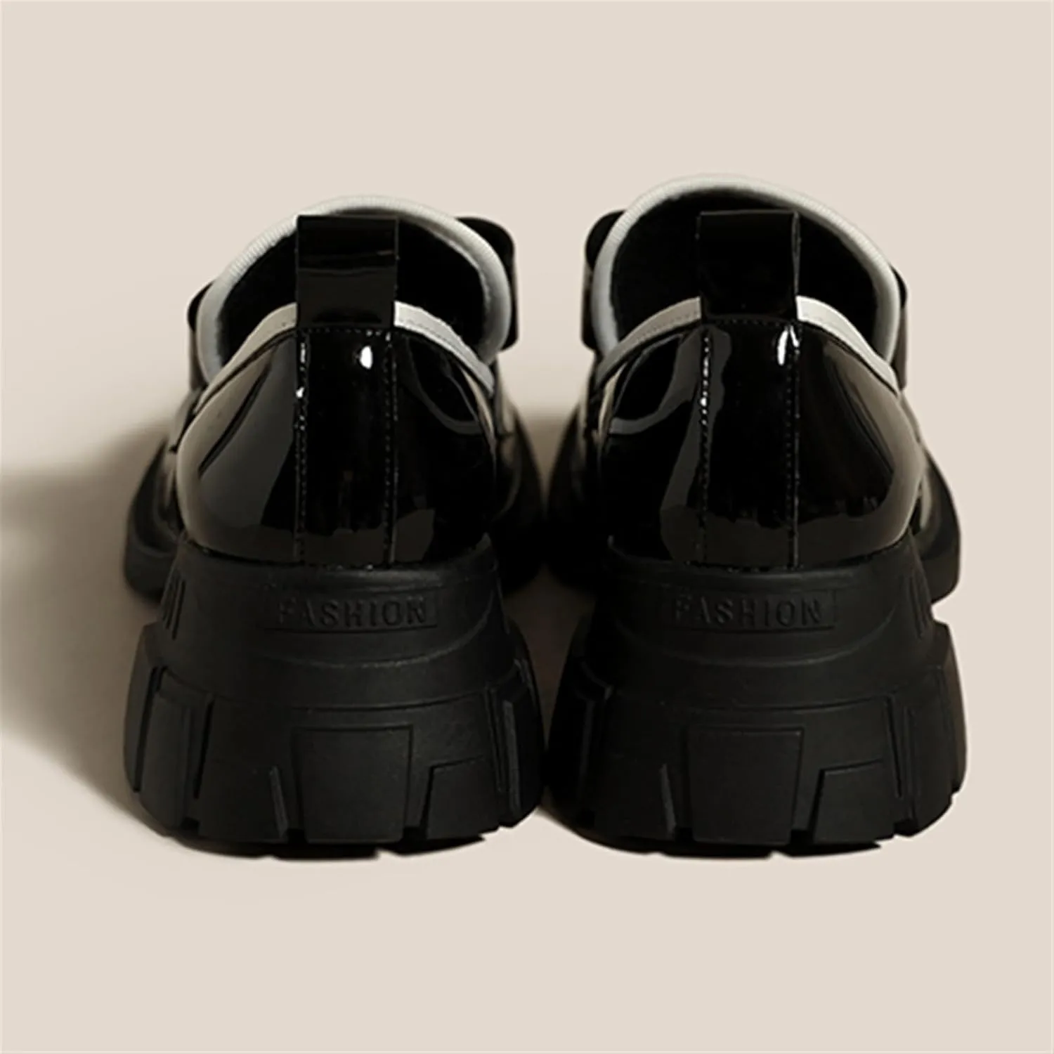 Loafers for Women Women's Square Toe Chunky Loafers Autumn Patent Leather Platform Heels with Bowknot Slip-On Design