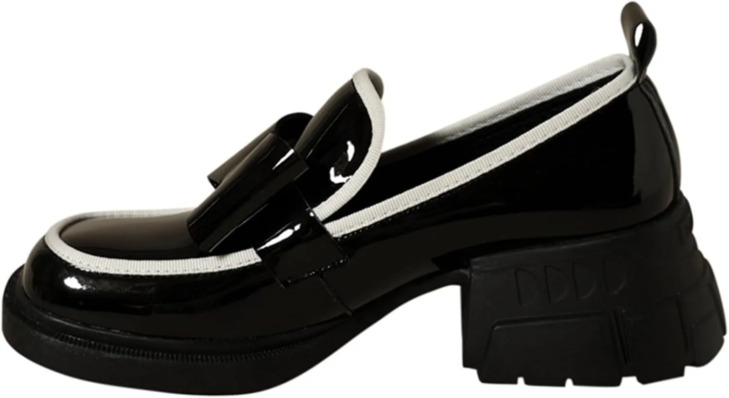 Loafers for Women Women's Square Toe Chunky Loafers Autumn Patent Leather Platform Heels with Bowknot Slip-On Design