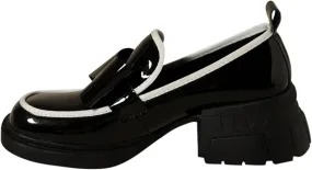 Loafers for Women Women's Square Toe Chunky Loafers Autumn Patent Leather Platform Heels with Bowknot Slip-On Design