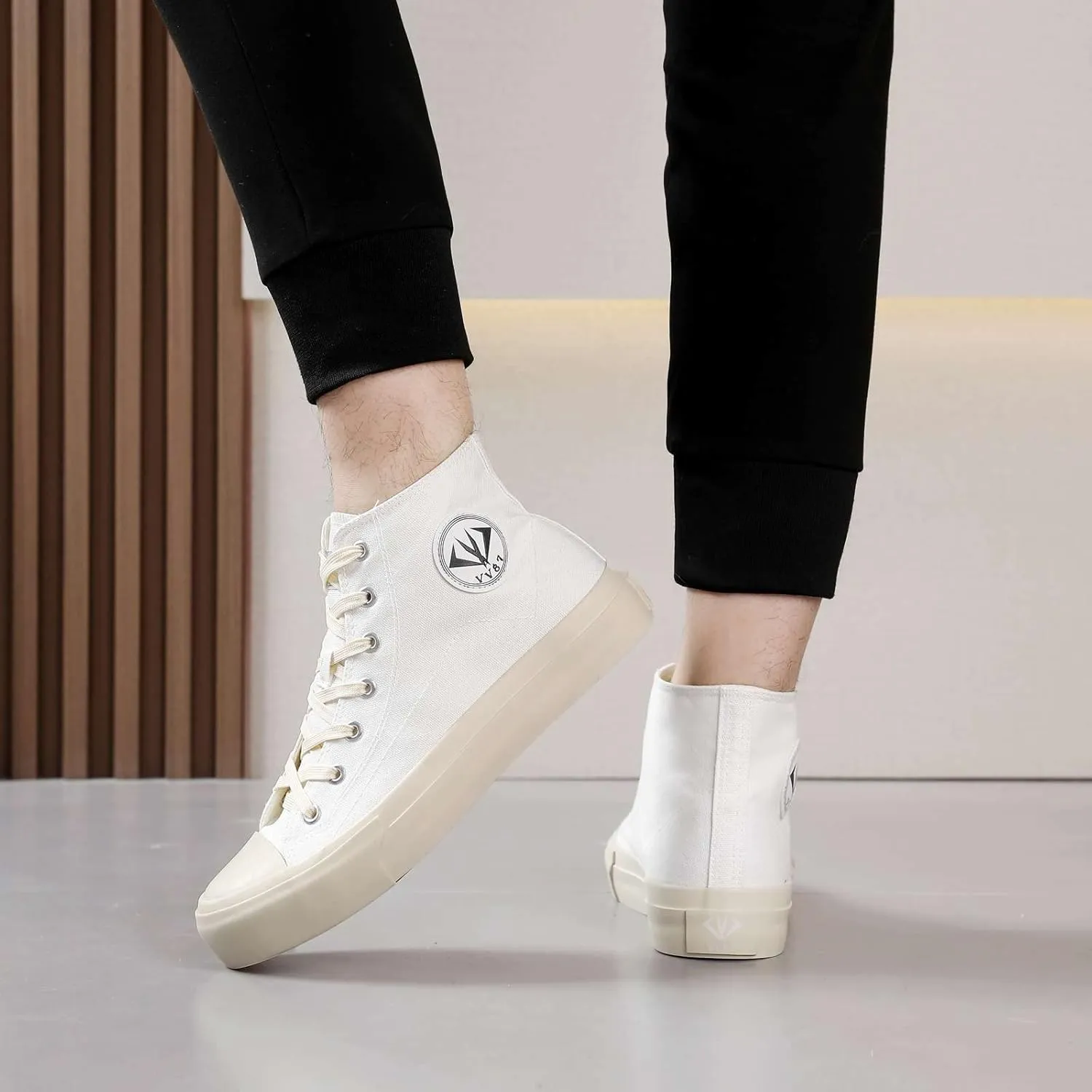 MAUGELY Men's High Top Canvas Fashion Sneakers Skateboard Walking Shoes Flats