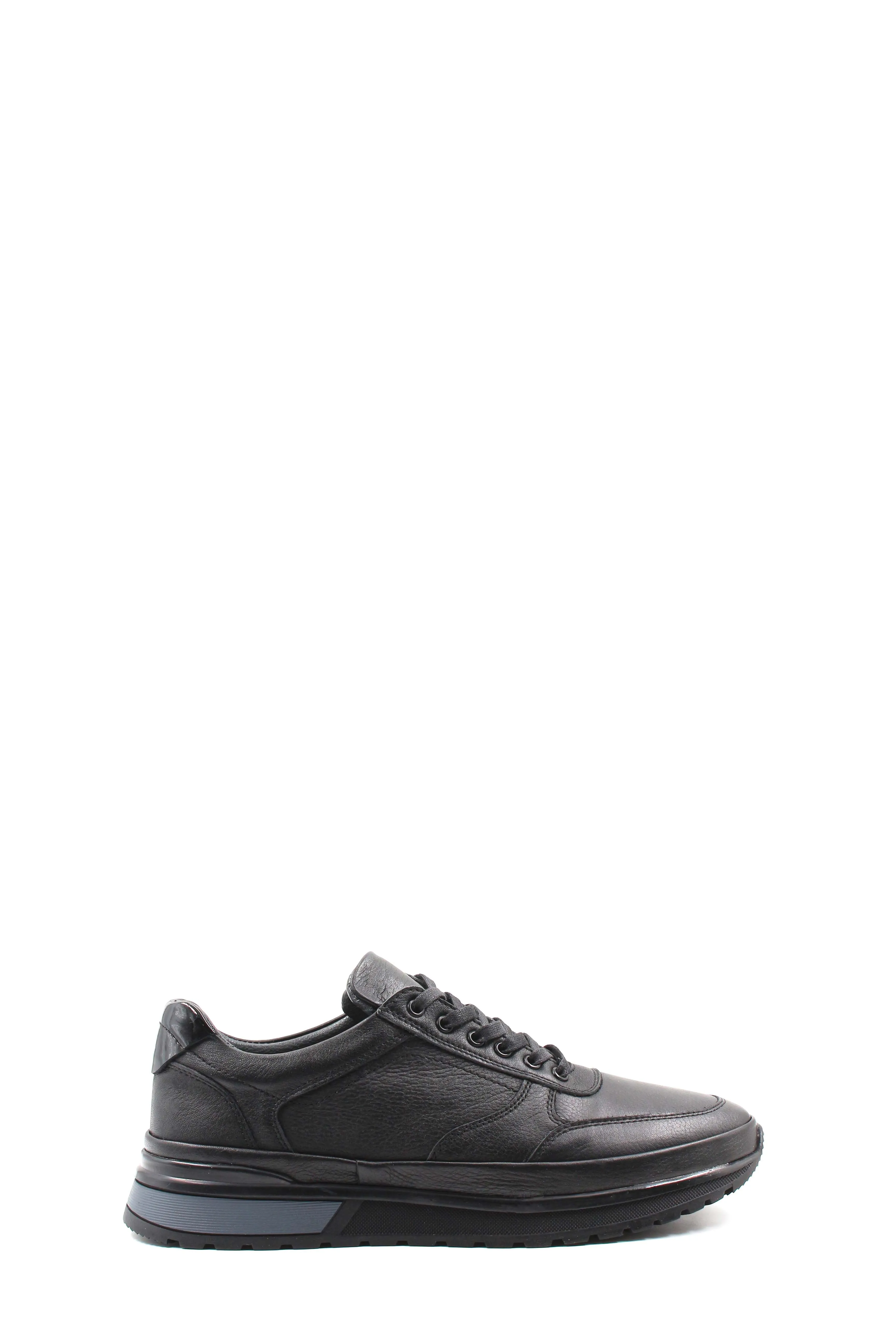 Men's Black Leather Lace-Up Sneakers with Elevated Sole - Wessi