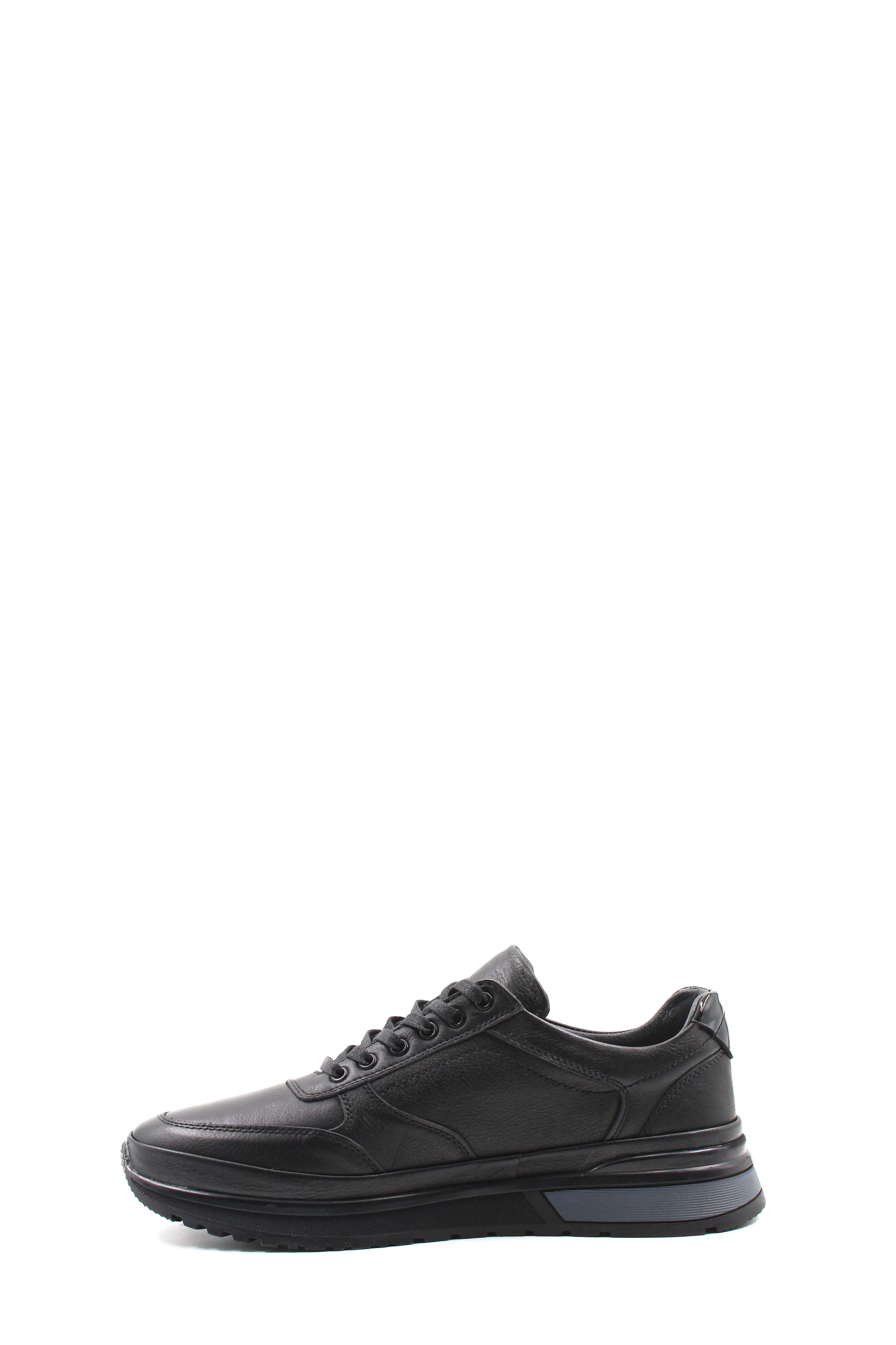 Men's Black Leather Lace-Up Sneakers with Elevated Sole - Wessi