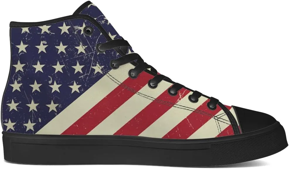 Men's Women's American Flag High Top Canvas Shoes USA Flag High Top Sneakers Lace Up Casual Shoes Gifts for Men Women