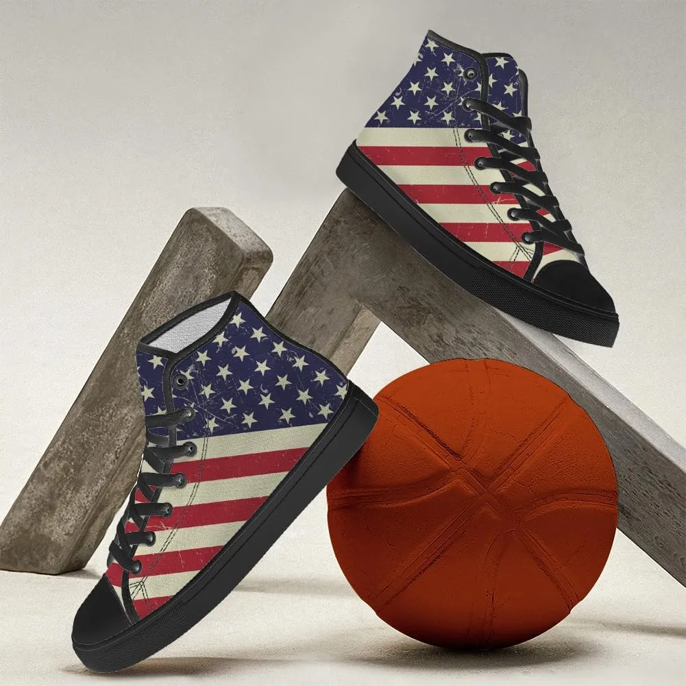 Men's Women's American Flag High Top Canvas Shoes USA Flag High Top Sneakers Lace Up Casual Shoes Gifts for Men Women