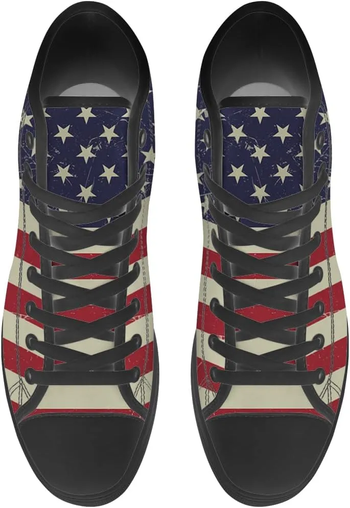 Men's Women's American Flag High Top Canvas Shoes USA Flag High Top Sneakers Lace Up Casual Shoes Gifts for Men Women