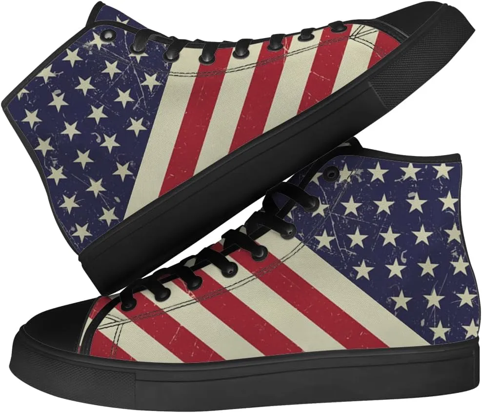 Men's Women's American Flag High Top Canvas Shoes USA Flag High Top Sneakers Lace Up Casual Shoes Gifts for Men Women