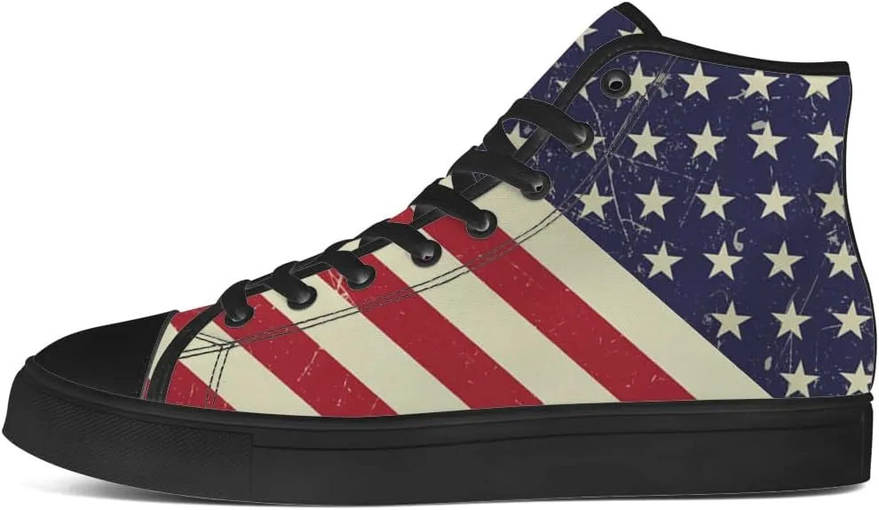 Men's Women's American Flag High Top Canvas Shoes USA Flag High Top Sneakers Lace Up Casual Shoes Gifts for Men Women