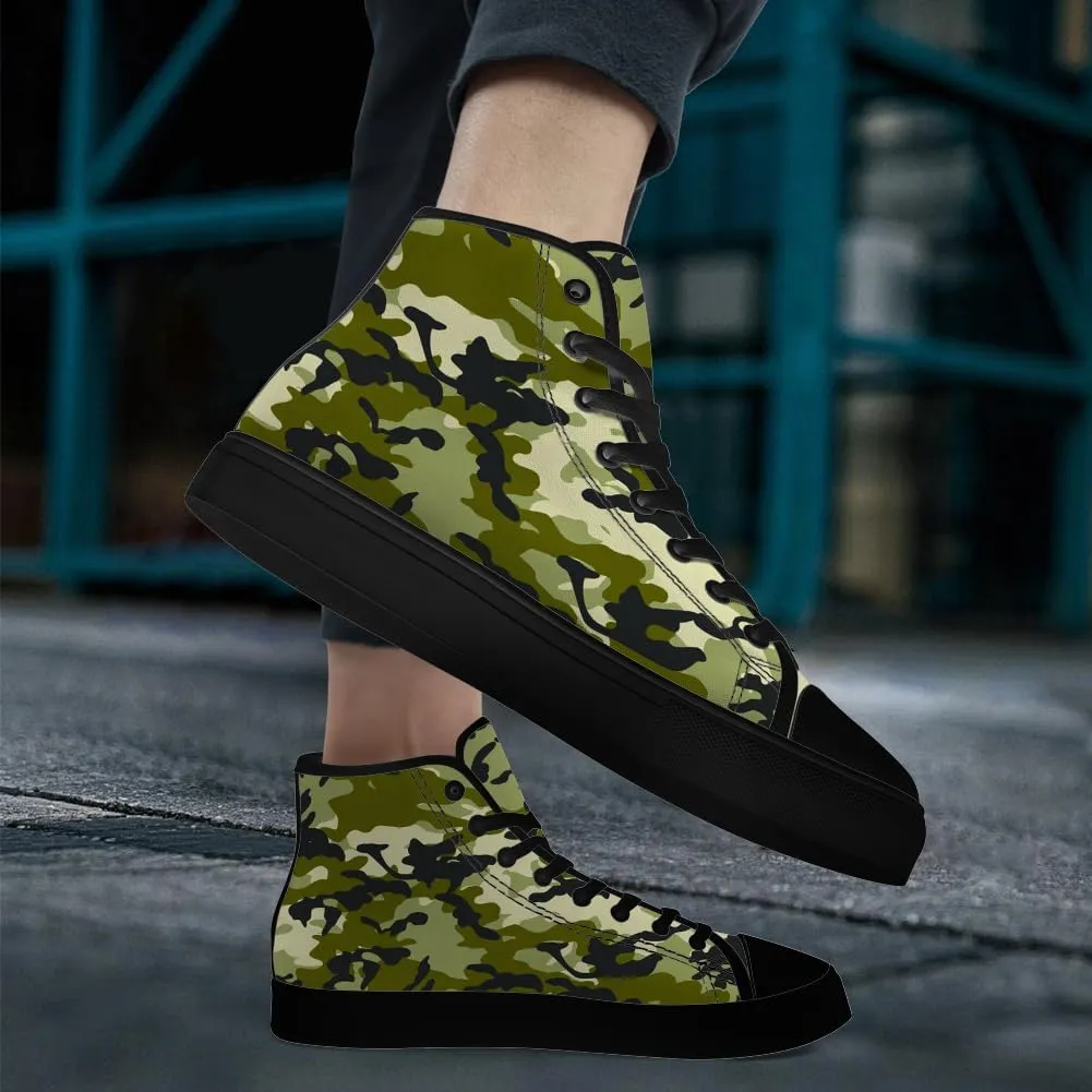 Men's Women's Green Camouflage High Top Canvas Shoes Camo High Top Sneakers Lace Up Casual Shoes Gifts for Men Women