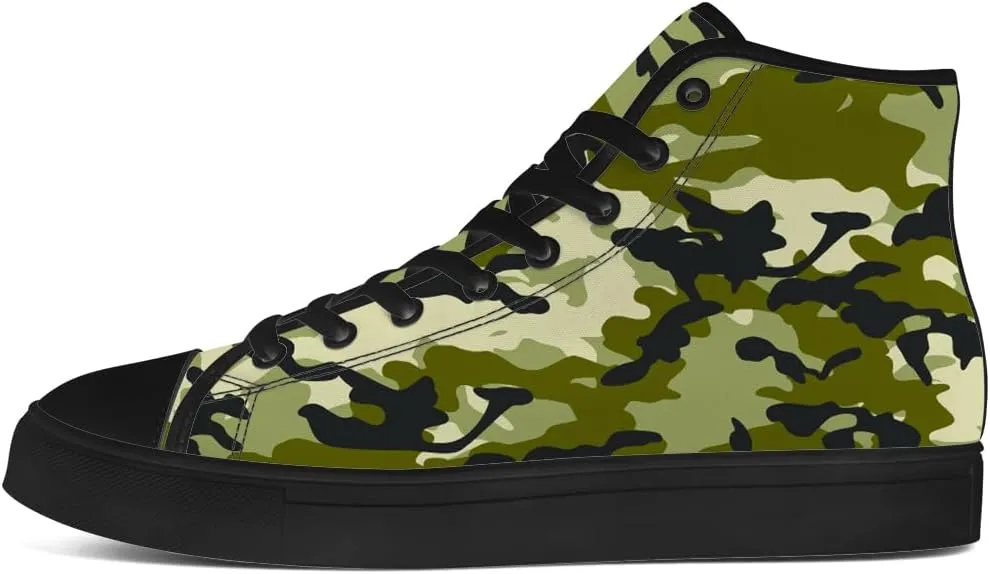 Men's Women's Green Camouflage High Top Canvas Shoes Camo High Top Sneakers Lace Up Casual Shoes Gifts for Men Women