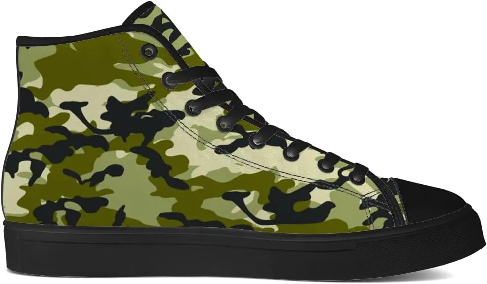 Men's Women's Green Camouflage High Top Canvas Shoes Camo High Top Sneakers Lace Up Casual Shoes Gifts for Men Women
