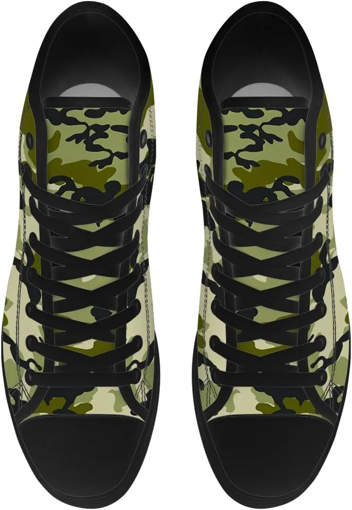 Men's Women's Green Camouflage High Top Canvas Shoes Camo High Top Sneakers Lace Up Casual Shoes Gifts for Men Women