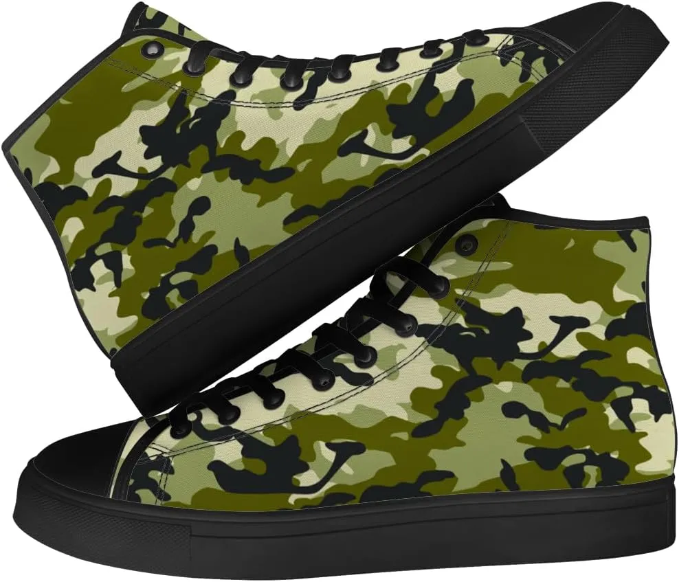 Men's Women's Green Camouflage High Top Canvas Shoes Camo High Top Sneakers Lace Up Casual Shoes Gifts for Men Women
