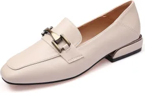 Minishion Patent Leather Penny Loafers for Women Buckle Casual Flats W04 Beige US 5