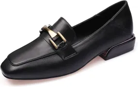 Minishion Patent Leather Penny Loafers for Women Buckle Casual Flats W04 Black US 9.5