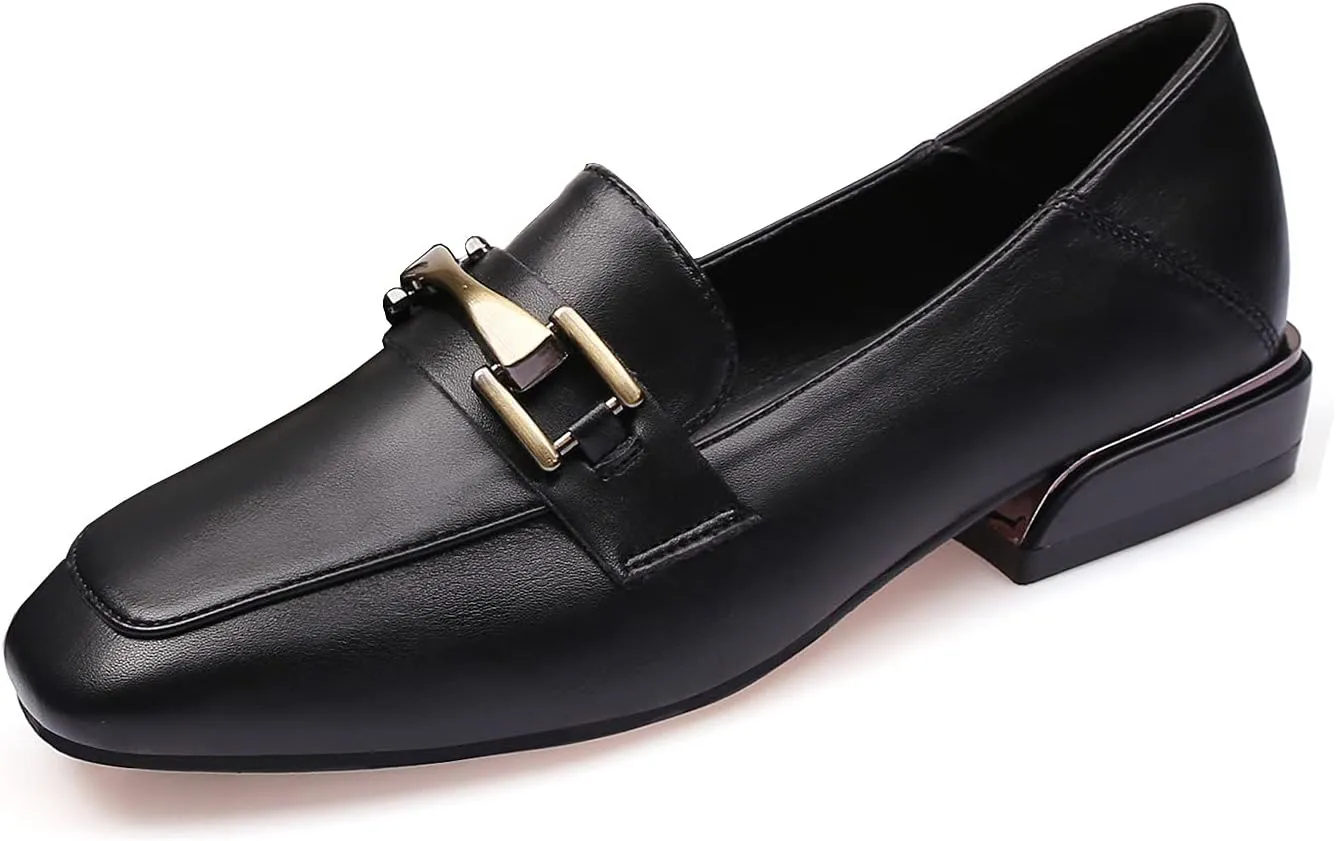 Minishion Patent Leather Penny Loafers for Women Buckle Casual Flats W04 Black US 9.5
